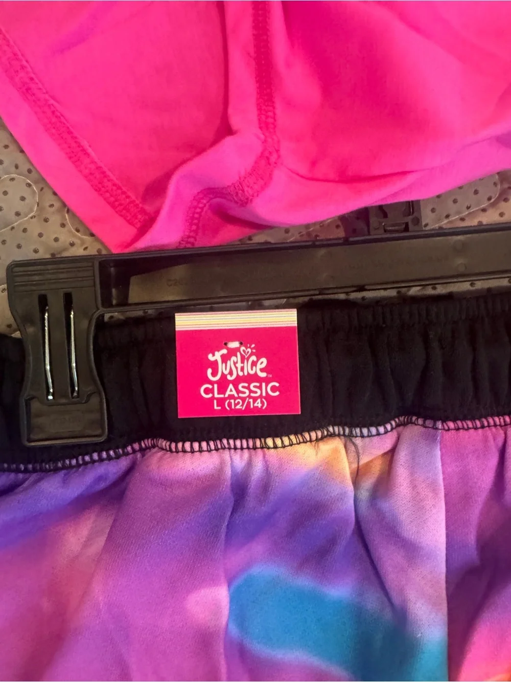 Active set 2 piece Justice Girls' Neon Tie-Dye Athletic Shorts with Black Trim